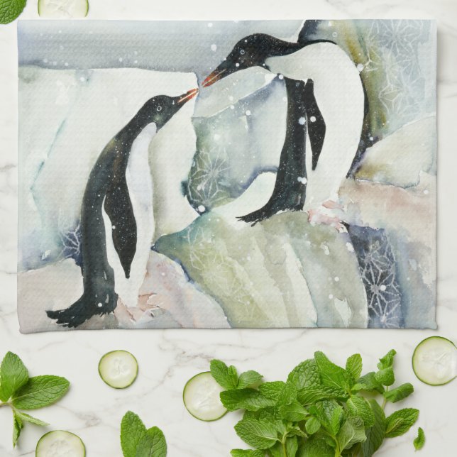 Kissing Penguin Friendship Kitchen Tea Towel (Folded)