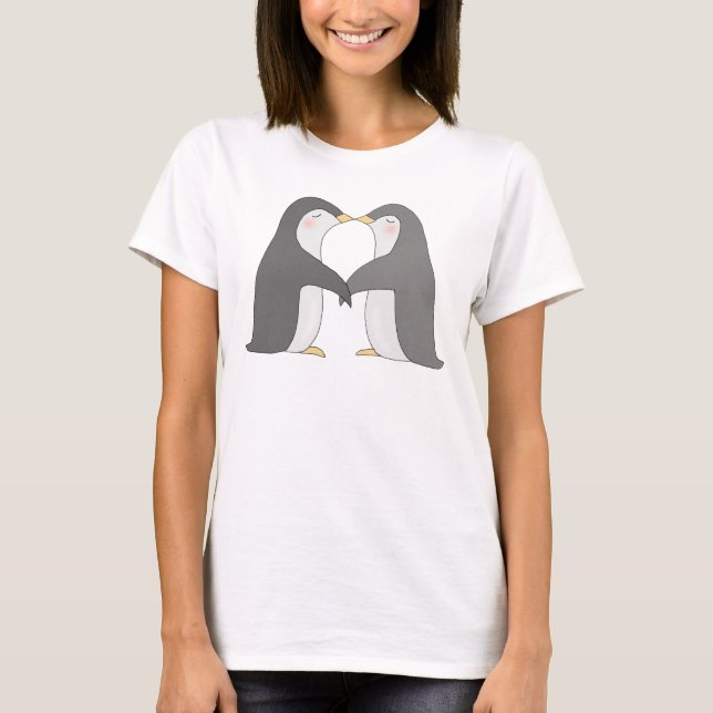 Kissing Penguins Cute Penguin Graphic T-shirt (Front)