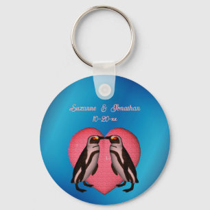Kissing Penguins Cute Personalised Wedding Key Ring