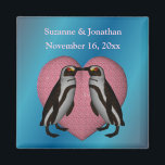 Kissing Penguins Cute Personalised Wedding  Magnet<br><div class="desc">A pair of cute kissing penguins on a pink heart against an electric blue background save the date announcement or wedding favour refrigerator magnet. Fill in your information in the template. Make more changes to text and font size, style, and colour. This design is available on many products in my...</div>