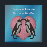 Kissing Penguins Cute Personalised Wedding  Magnet<br><div class="desc">A pair of cute kissing penguins on a pink heart against an electric blue background save the date announcement or wedding favour refrigerator magnet. Fill in your information in the template. Make more changes to text and font size, style, and colour. This design is available on many products in my...</div>