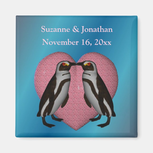 Kissing Penguins Cute Personalised Wedding  Magnet (Front)