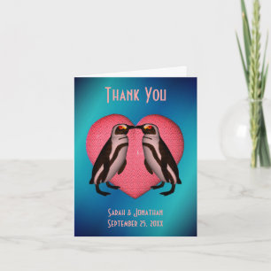 Kissing Penguins Heart Cute Wedding  Thank You Card