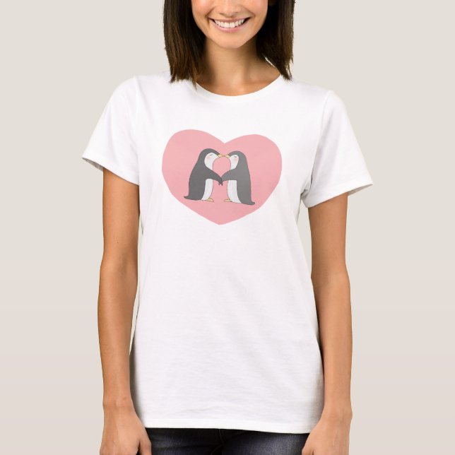 Kissing Penguins Heart Love Cute T-shirt For Her (Front)