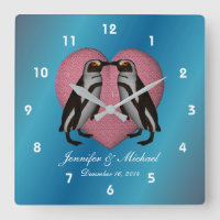 Kissing Penguins Pink Heart Personalised Wedding