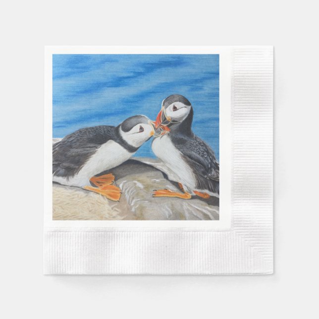 Kissing Puffins Napkin (Front)