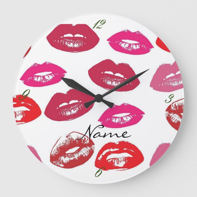 Kissing Red lips Thunder_Cove Large Clock (Front)