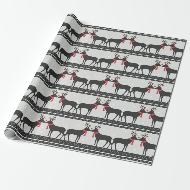 Kissing Reindeer Christmas Wrapping Paper (Unrolled)