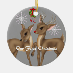 Kissing Reindeer; Married Our First Christmas Ceramic Tree Decoration