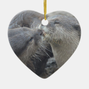 Kissing River Otters Ceramic Tree Decoration