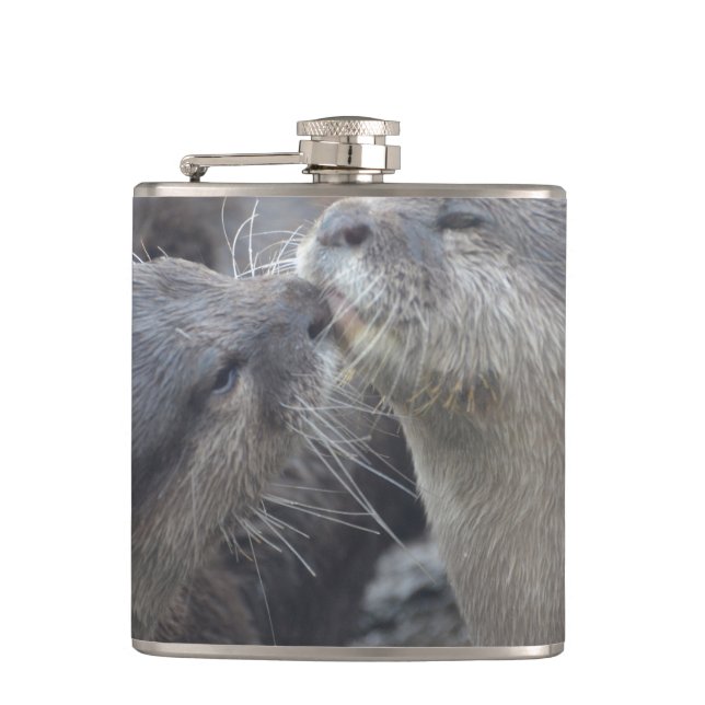 Kissing River Otters Hip Flask (Front)