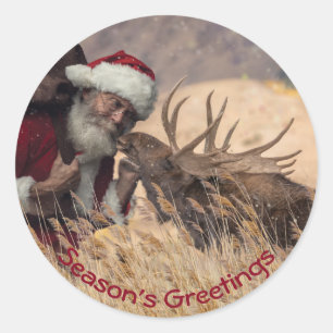 Kissing Santa and Moose Sticker