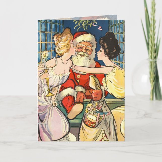 Kissing Santa Claus Holiday Card (Front)