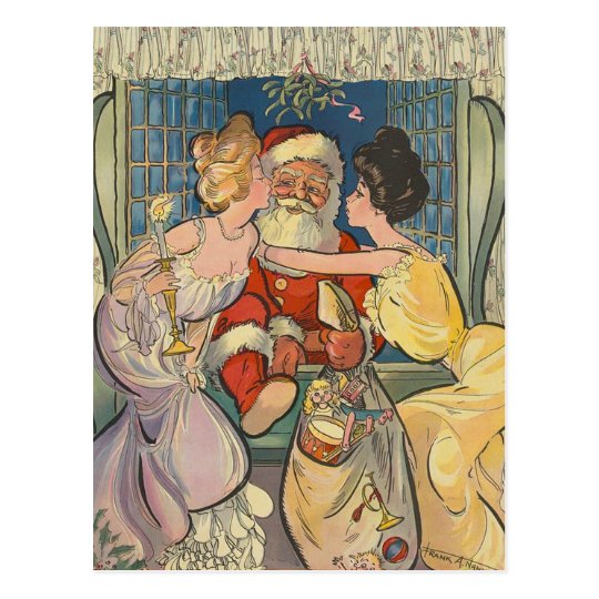 Kissing Santa Claus Vintage Christmas Postcard