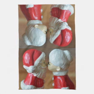 Kissing Santas Tea Towel