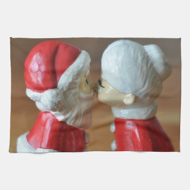 Kissing Santas Tea Towel (Horizontal)
