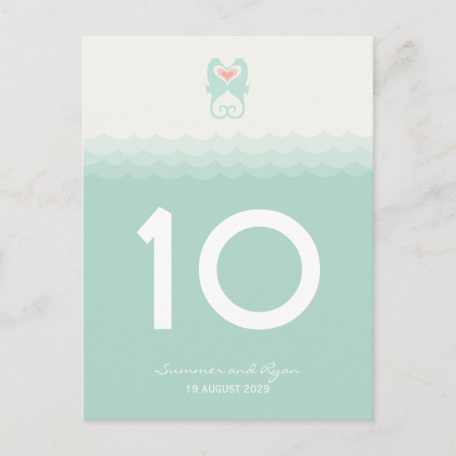 Kissing Seahorses Beach Wedding Table Number Postcard (Front)