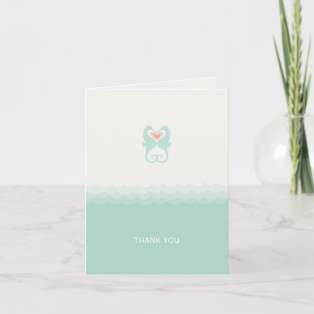Kissing Seahorses Hearts Beach Wedding Thank You Card (Front)