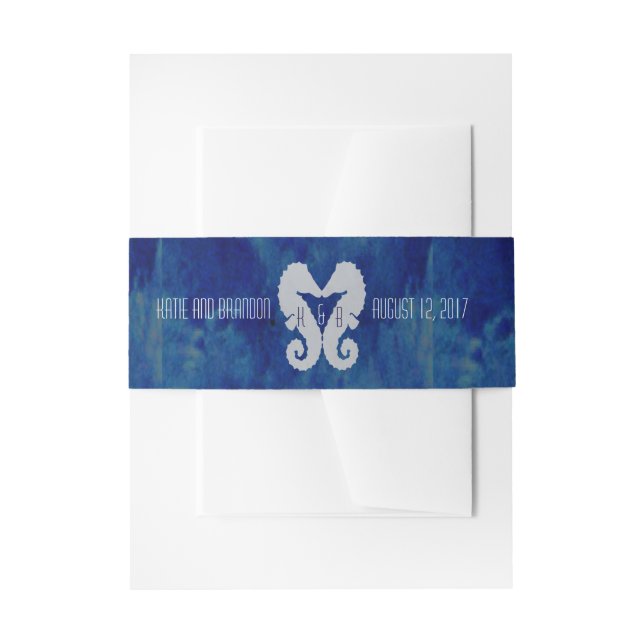 Kissing Seahorses Invitation Belly Band in Navy (Front Example)