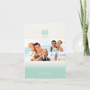 Kissing Seahorses Love Beach Wedding 3 Multi Photo Thank You Card
