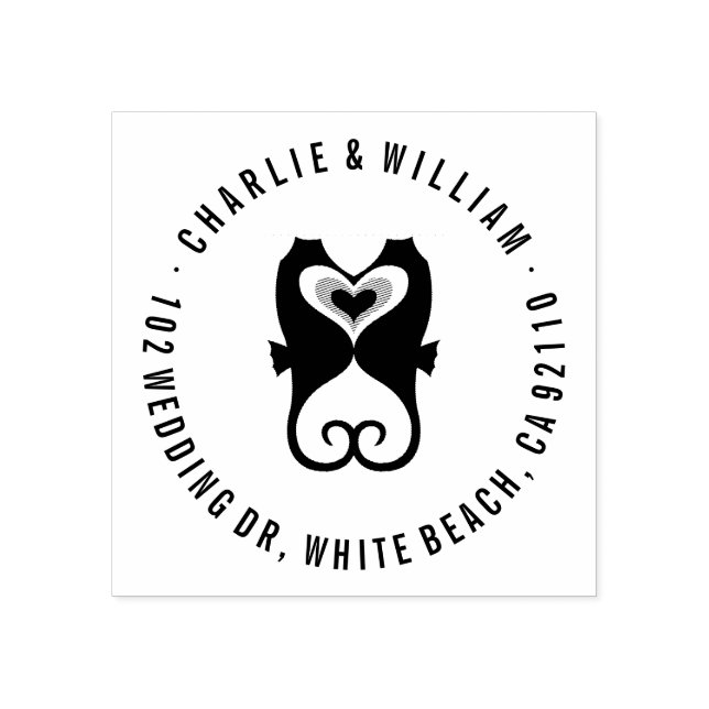 Kissing Seahorses Love Beach Wedding Rubber Stamp (Imprint)