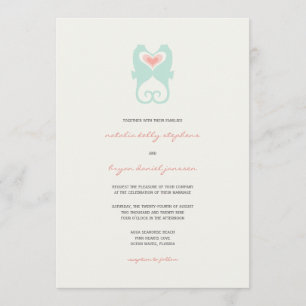 Kissing Seahorses Love Hearts Beach Summer Wedding Invitation