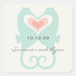 Kissing Seahorses Love Hearts Beach Summer Wedding Square Sticker