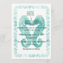 Kissing Seahorses Wedding Invitation in Turquoise