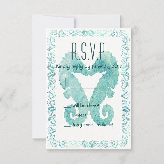 Kissing Seahorses Wedding R.S.V.P. in Turquoise RSVP Card (Front)