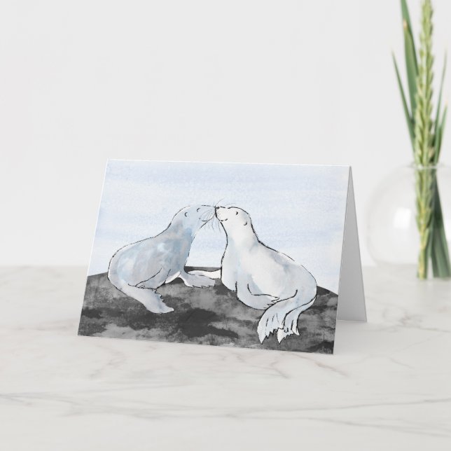 Kissing seals Valentine's Day card (Front)