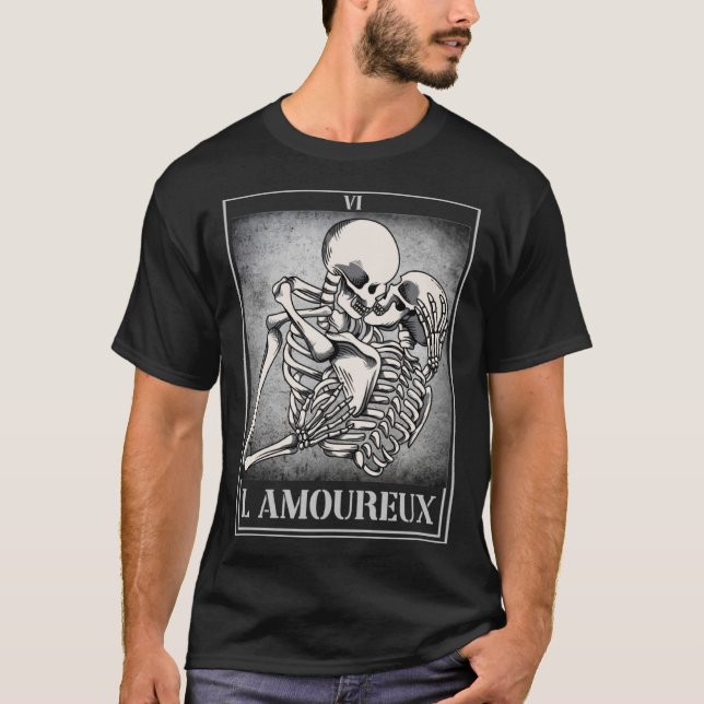Kissing Skeleton Tarot Card Skull Love Bones Horro T-Shirt (Front)