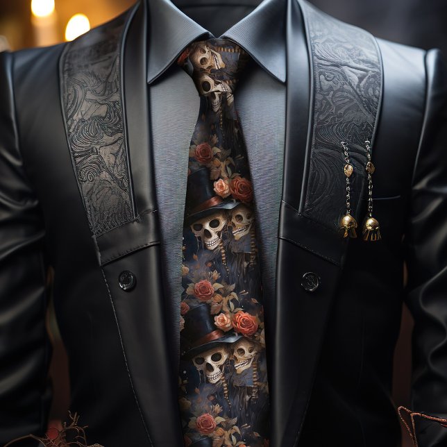 Kissing Skeletons, Blush Pink Roses Gothic Wedding Tie (Unusual wedding ideas, romantic gothic wedding groomsmen tie, with steampunk vibes.)