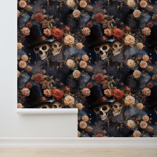 Kissing Skeletons Blust Pink Gothic Skulls Wallpaper (Application)