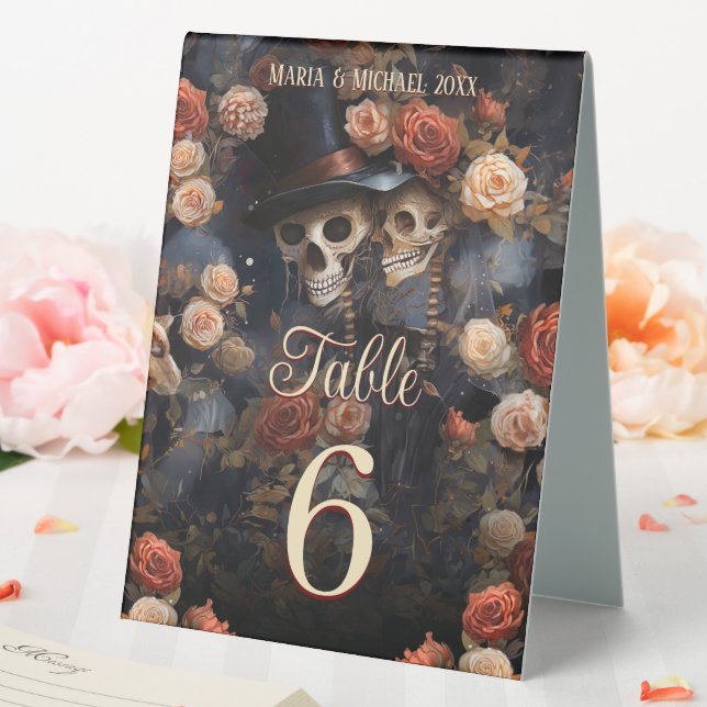 Kissing Skeletons Gothic Wedding Table Number (In SItu (Wedding))