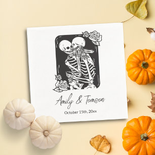Kissing Skeletons Halloween Goth Wedding Napkin