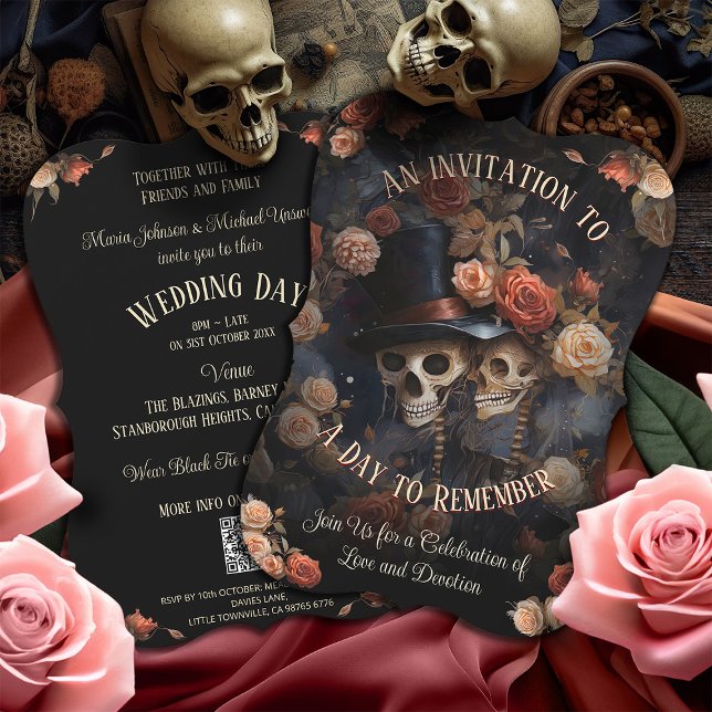 Kissing Skeletons RSVP Gothic Wedding Invitation (Creator Uploaded)