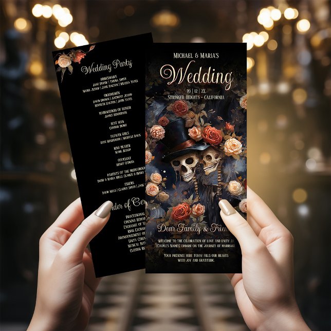 Kissing Skeletons Vintage Floral Wedding Program Programme (Creator Uploaded)