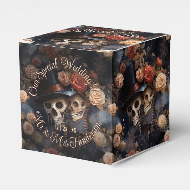 Kissing Skulls Romantic Skeleton Gothic Wedding Favour Box (Front Side)