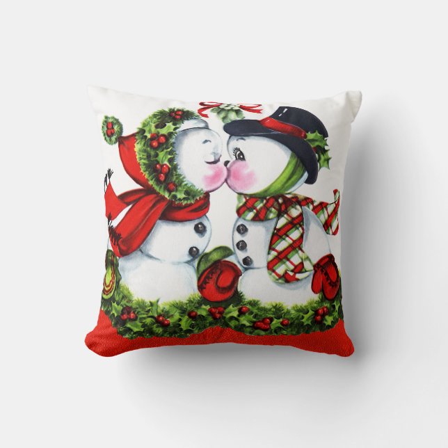 Kissing Snowman Couple Cushion (Front)