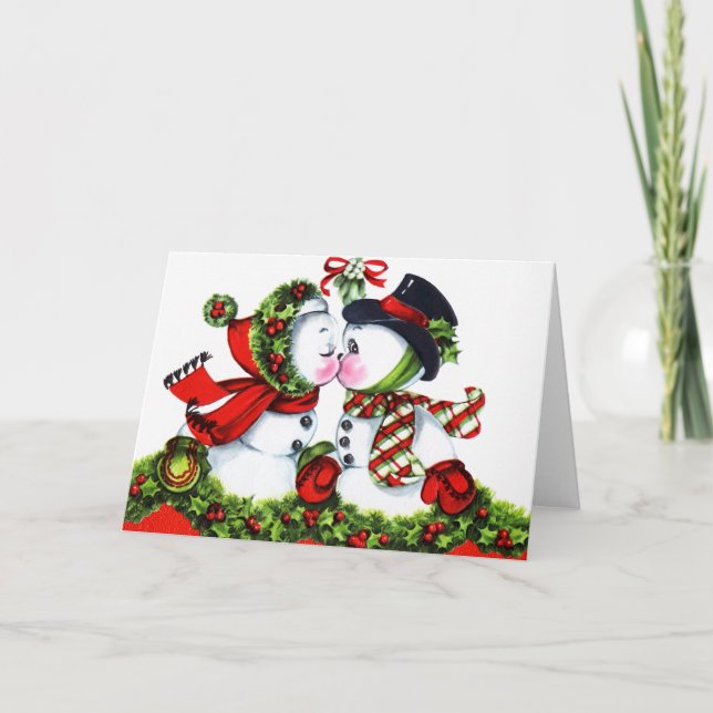 Kissing Snowman Couple Holiday Card (Front)
