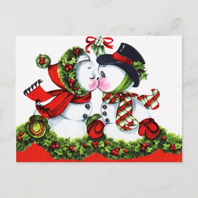 Kissing Snowman Couple Holiday Postcard (Front)