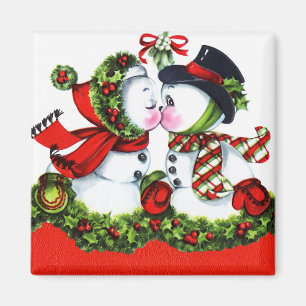 Kissing Snowman Couple Magnet