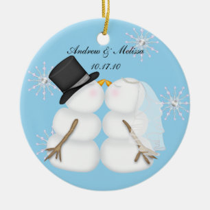 Kissing Snowmen Married Our First Chrismas Snowfla Ceramic Tree Decoration