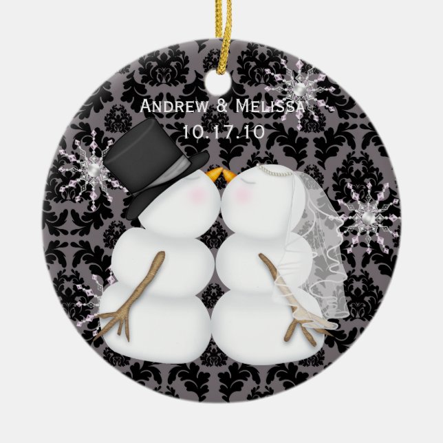 Kissing Snowmen Married Our First Christmas Ceramic Tree Decoration (Front)