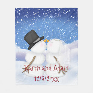 Kissing Snowmen Wedding Fleece Blanket Fun
