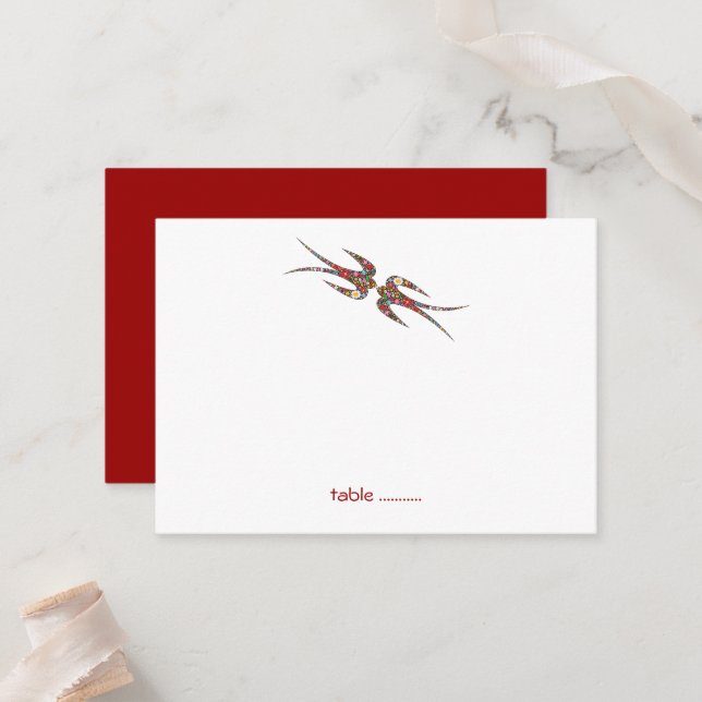 Kissing Swallows & Colourful Spring Flowers Weddin Place Card (Front/Back In Situ)