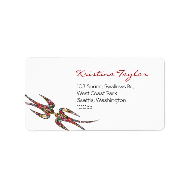 Kissing Swallows Love Birds Spring Flowers Address Label (Front)