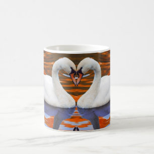 Kissing Swans in Love, Heart Shape Necks Coffee Mug