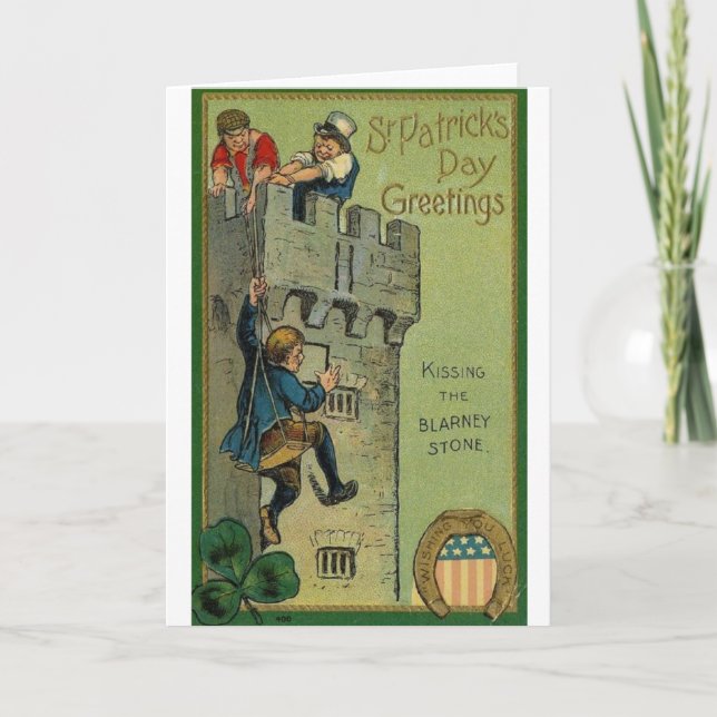 Kissing The Blarney Stone St. Patrick's Day Card (Front)