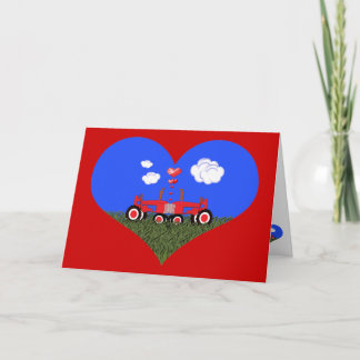 Kissing Tractors under Hearts Holiday Card